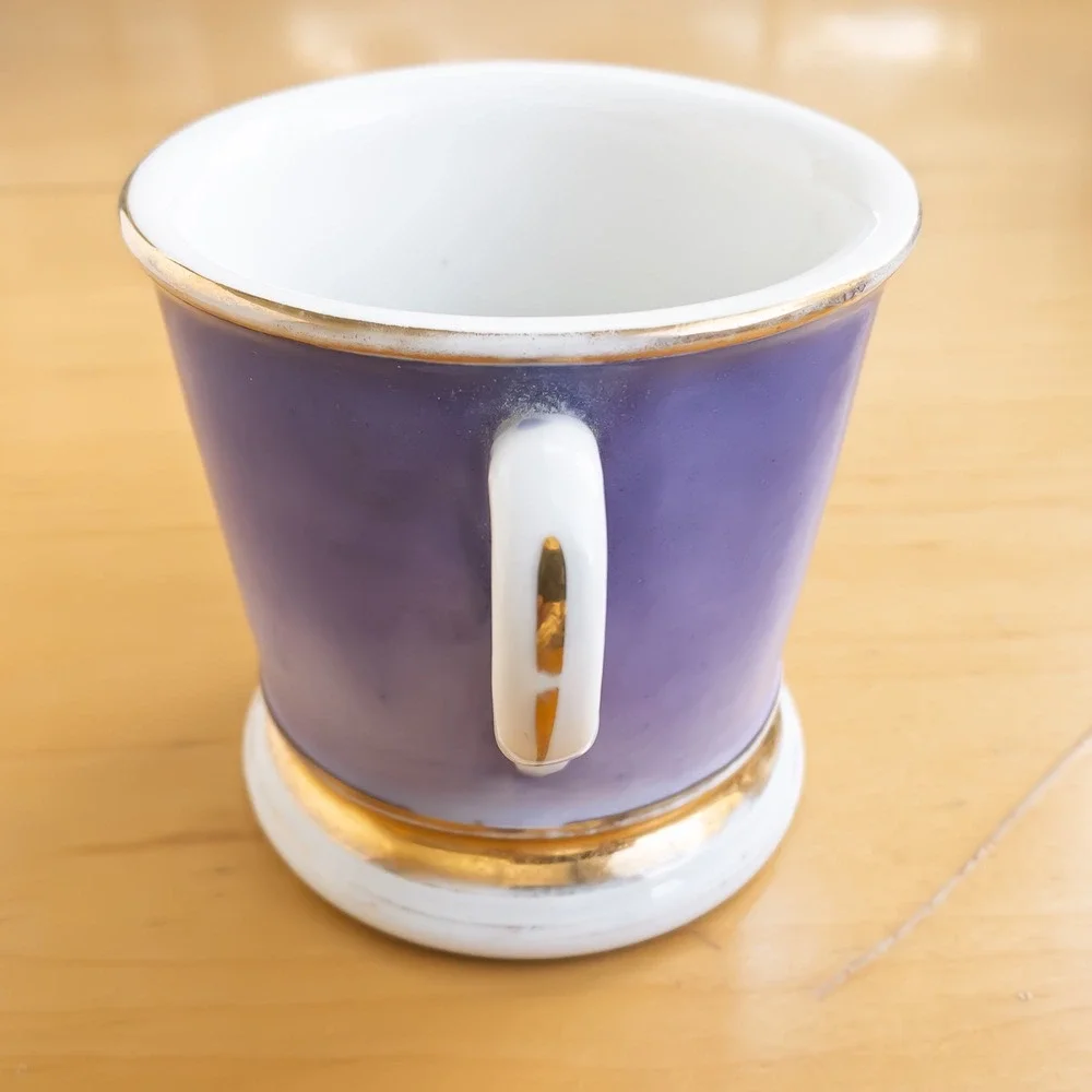 Antique Personalized Shaving Mug Purple Ground Sailboat Nautical Hand Painted